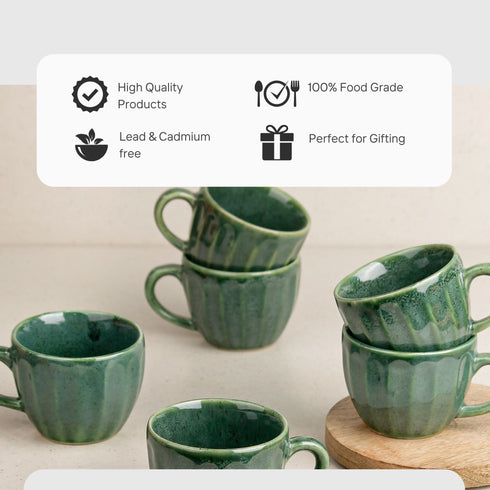 Green Frosted Tea Cup Set of 6, 150 ML